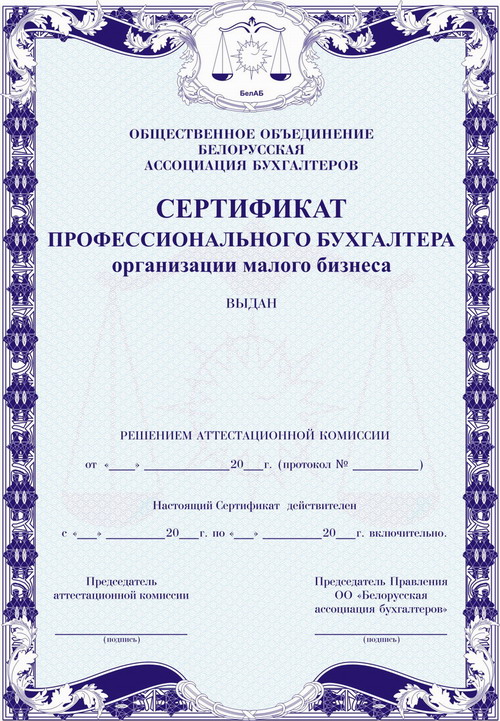 Сертификат профессионального бухгалтера организации малого бизнеса